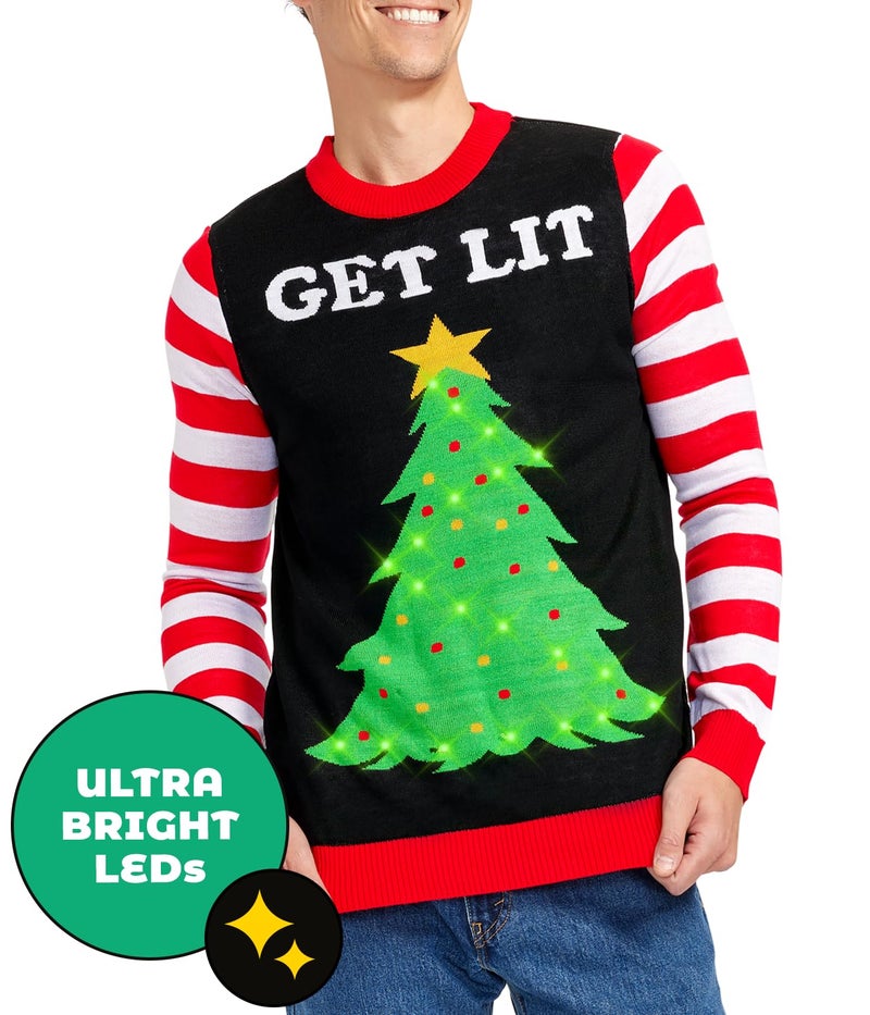 Tipsy Elves سويتر عيد الميلاد المضيء للرجال من تيبسي إلفز - أسود سويتر عيد الميلاد القبيح المضحك مقاس صغير - Image 2